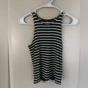 American Eagle Outfitters Black and White Striped Cropped Tank Top